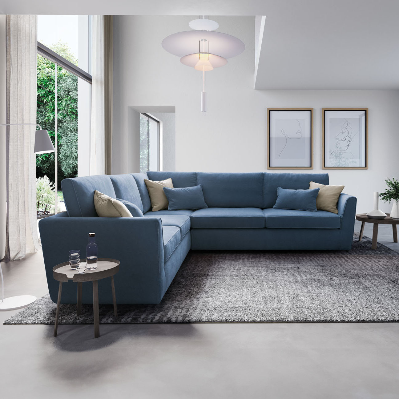 Divano classico angolare Divano angolare classico blu