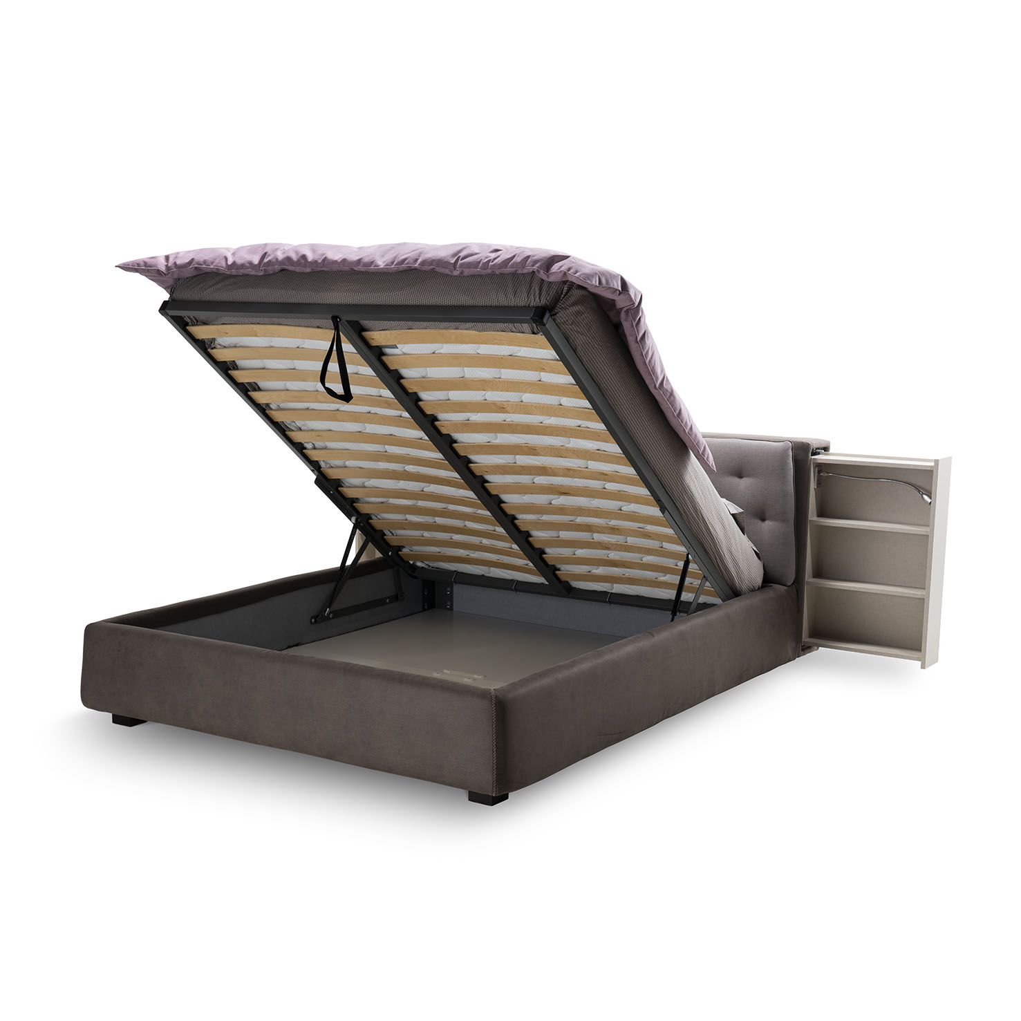 Letto con contenitore aperto Letto con contenitore aperto e con scaffale estraibile laterale