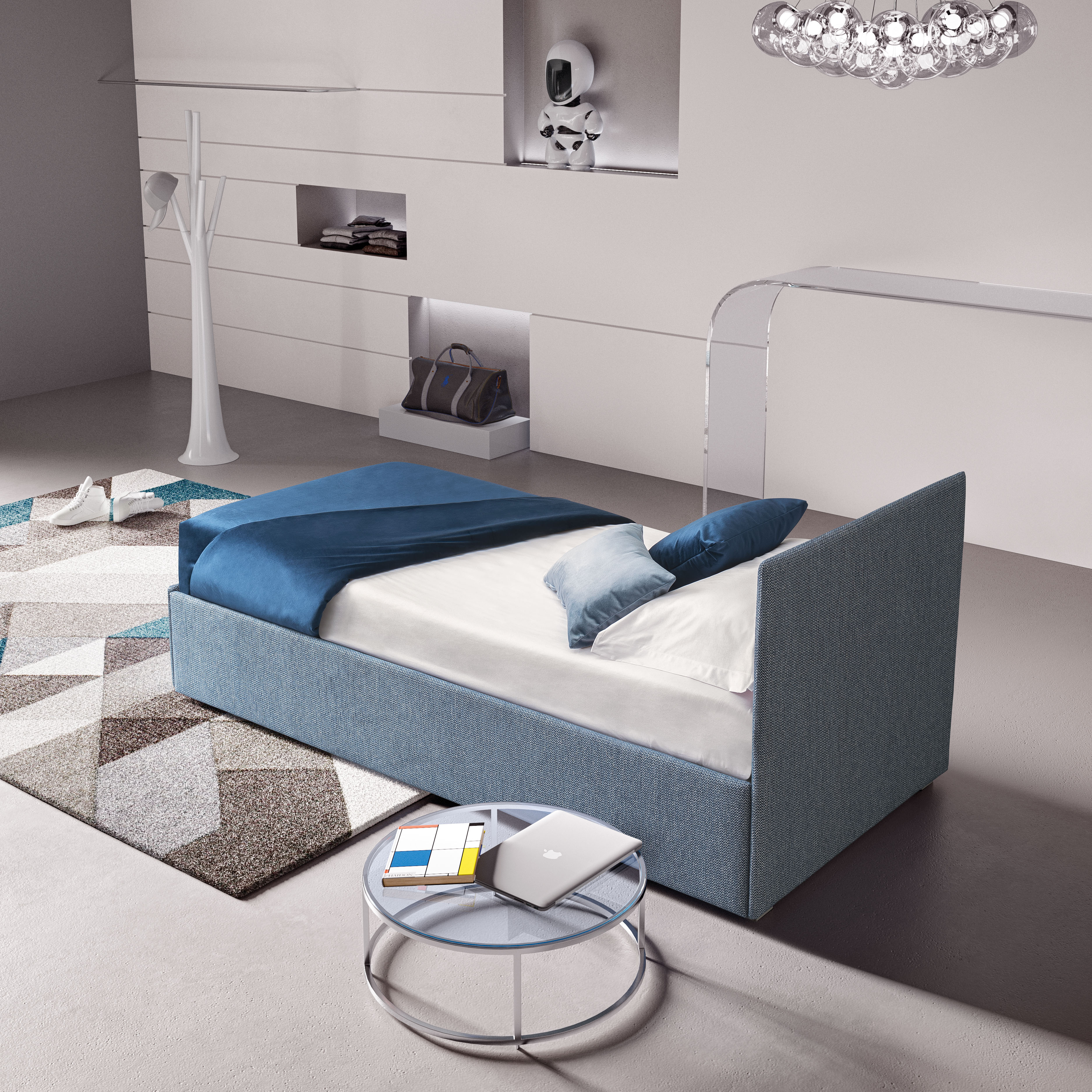 Letto singolo con testiera Tetto singolo versatile con rivestimenti personalizzabili.